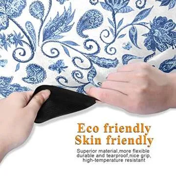 Blue White Floral Yoga Mat Non Slip Natural Rubber Fitness Exercise Mat for Home Workout Gym Stretch...