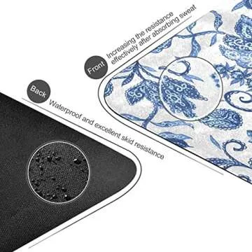 Blue White Floral Non-Slip Yoga Mat with Carrying Bag