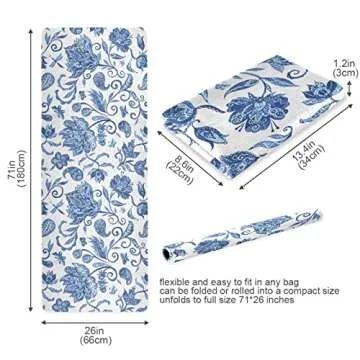 Blue White Floral Non-Slip Yoga Mat with Carrying Bag