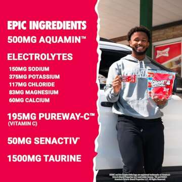 GHOST Hydration Packets, Sonic Cherry Limeade, 24 Sticks, Electrolyte Powder - Drink Mix Supplement with Magnesium, Potassium, Calcium, Vitamin C - Vegan Friendly, Free of Soy, Sugar & Gluten