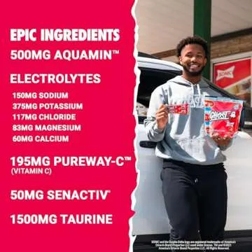 GHOST Hydration Packets, Sonic Cherry Limeade, 24 Sticks, Electrolyte Powder - Drink Mix Supplement with Magnesium, Potassium, Calcium, Vitamin C - Vegan Friendly, Free of Soy, Sugar & Gluten