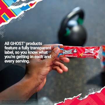 GHOST Hydration Packets, Sonic Cherry Limeade, 24 Sticks, Electrolyte Powder - Drink Mix Supplement with Magnesium, Potassium, Calcium, Vitamin C - Vegan Friendly, Free of Soy, Sugar & Gluten