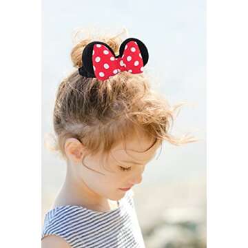 2 Pack Mouse Ears Scrunchies, TEKI Sequin Hair Band Velvet Hair Bows Hair Tie Ponytail Holder Hair Accessories for Women Girls (Big White Spot+Red)