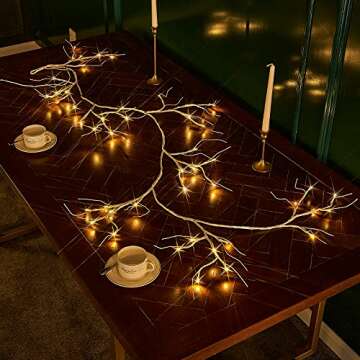 Birchlitland Birch Garland Lights 6FT 48 LED Battery Operated - Lighted Twig Vine with Timer for Chr...