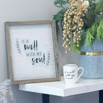 Christian Art Gifts White Ceramic Coffee Mug – 12 oz. Microwave and Dishwasher-safe Lead and Cadmium-free Inspirational Scripture Coffee and Tea Mug for Men & Women with Bible Verse:Well With My Soul