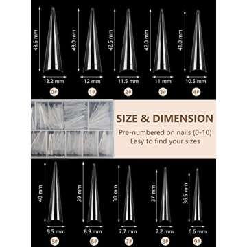 500Pcs XL Long Stiletto Nail Tips for Acrylic Nails