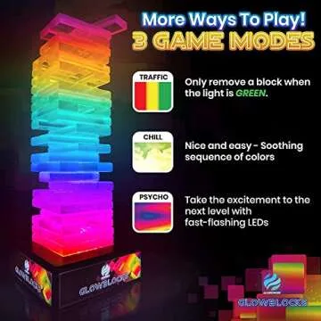 Glowblocks Light-Up Tumbling Tower Game, First Ever LED Building Blocks Stacking Game, Indoor Board ...