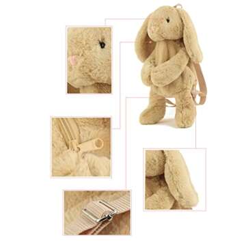 Kmiunty Cute Plush Backpack Cute Animal Backpack Rabbit Backpack Bags with Adjustable Straps (Khaki)