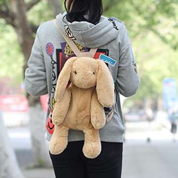 Kmiunty Cute Plush Backpack Cute Animal Backpack Rabbit Backpack Bags with Adjustable Straps (Khaki)