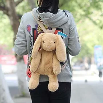 Kmiunty Cute Plush Backpack Cute Animal Backpack Rabbit Backpack Bags with Adjustable Straps (Khaki)