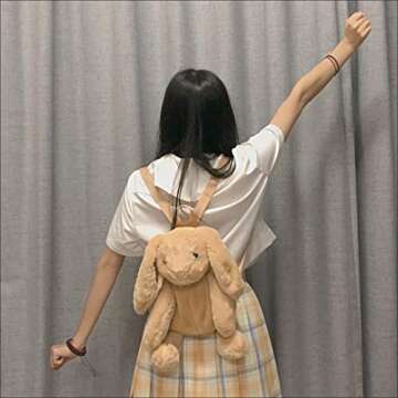 Kmiunty Cute Plush Backpack Cute Animal Backpack Rabbit Backpack Bags with Adjustable Straps (Khaki)
