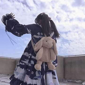 Kmiunty Cute Plush Backpack Cute Animal Backpack Rabbit Backpack Bags with Adjustable Straps (Khaki)