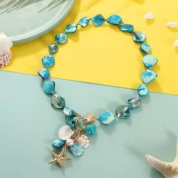 Firstmeet Natural Freshwater Shell Choker Necklace for Women