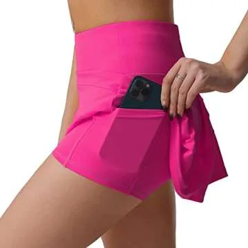 Husnainna High Waisted Pleated Tennis Skirt with Pockets Athletic Golf Skorts for Women Casual Workout Built-in Shorts 018BZQ-Hot Pink/f12