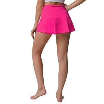 Husnainna High Waisted Pleated Tennis Skirt with Pockets Athletic Golf Skorts for Women Casual Workout Built-in Shorts 018BZQ-Hot Pink/f12