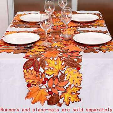 Elegant Simhomsen Embroidered Leaves Table Runner for Autumn