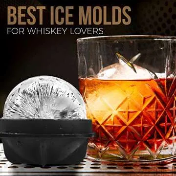 Bourbon Ice Cube Molds - Round Ice Cube Mold Set of 4 - 2.5 Inch - Tight Sealing, Leak Proof Silicon...