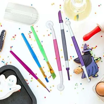 11 Pieces Fondant Cake Decorating Tool Double Head Gum Paste Modeling Tool Fondant Smoother Rolling Pin Decoration Brushes