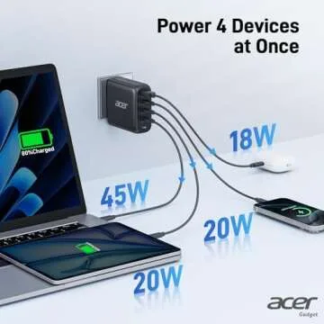 Acer 100W USB C Charger Block, 4-Port Fast GaN Ⅱ Desktop Charger with Power Extension Cable, Compatible with MacBook Pro/Air, iPhone 16 Series, Galaxy S24, iPad Pro, Acer Laptop, Nitro 5, etc