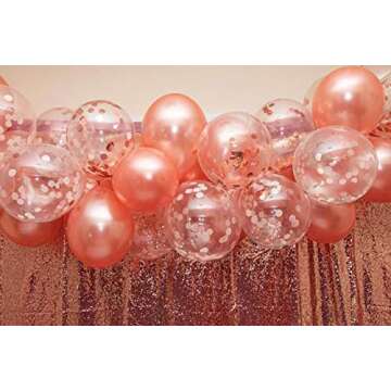Rose Gold Balloons, 113 pc Rose Gold Balloon Garland Kit, Pink Rose Gold Confetti Balloons (w/ Balloon Strip) LARGE size Baby Showers Bridal Bachelorette Weddings RoseGold Balloon Arch Kit