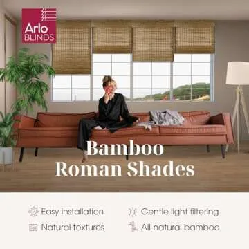 ARLO BLINDS Sheer Bamboo Roman Shades with Valance - Dali Native, 20" W x 60" H - Light Filtering Cordless Blinds for Interior Windows - Real Natural Bamboo Material - Mounting Hardware Included