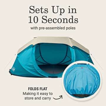 Coleman Pop-Up Instant Tent, 2/4 Person Tent Sets Up in 10 Seconds, Portable & Lightweight Tent with Adjustable Rainfly