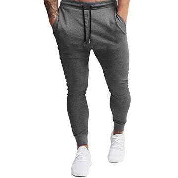 BUXKR Men's Slim Joggers Workout Pants for Gym Running and Bodybuilding Athletic Bottom Sweatpants with Deep Pockets,Black&Dark Grey,S
