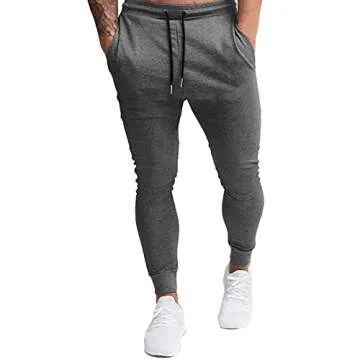 BUXKR Men's Slim Joggers Workout Pants for Gym Running and Bodybuilding Athletic Bottom Sweatpants with Deep Pockets,Black&Dark Grey,S