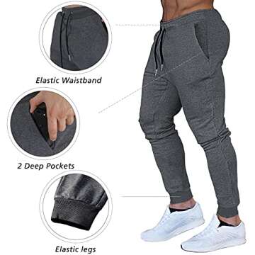 BUXKR Men's Slim Joggers Workout Pants for Gym Running and Bodybuilding Athletic Bottom Sweatpants with Deep Pockets,Black&Dark Grey,S