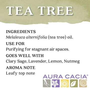Aura Cacia 100% Pure Tea Tree Essential Oil, 100% Pure Therapeutic Grade, 15 ml in Box, Melaleuca alternifolia