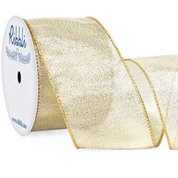 Ribbli Metallic Champagne Gold Wired Ribbon,2-1/2 Inch x Continuous 10 Yard, Deluxe Champagne Glitter Ribbon,Christmas Ribbon for Crafts,Wreaths,Big Bow,Gift Wrapping, Christmas Tree Decoration