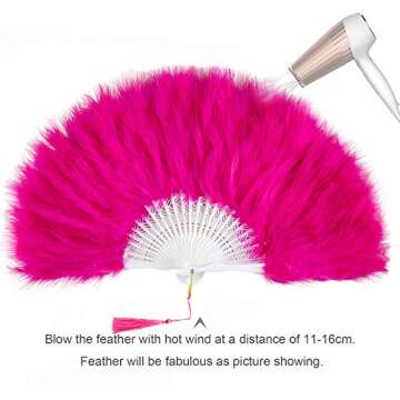 BABEYOND Marabou Feather Fan 20s Vintage Folding Fan Flapper Hand Fan for Costume Dancing Show Tea Party Wedding Decoration (Rose Red)