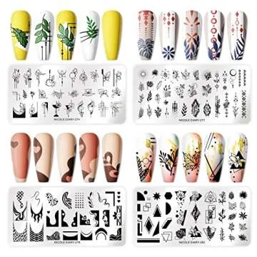 Born Pretty Nail Art Stamping Templates Set Flowers Leaves Plant French Stamping Image Plates Manicure DIY Design Stamp Plates 8PCS