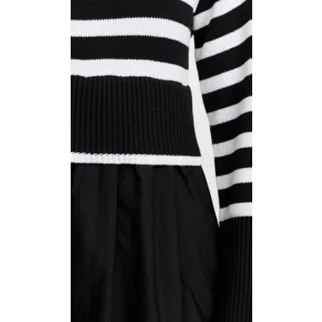 MOON RIVER Women's Long Sleeve Turtleneck Striped Sweater Dress, Black, S