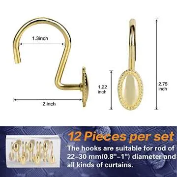iToplin Gold Shower Curtain Hooks, Heavy Duty & Rust Resistant