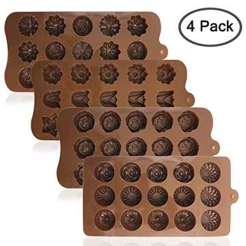 4 Pack Flower Shape Silicone Molds for Chocolate and More