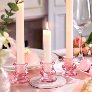 NITIME 12pcs Pink Candlestick Holders, Pink Glass Candle Holders for Pillar Candles, Taper Candle and Tealight Candles, Taper Candle Holders for Wedding, Table Centerpiece