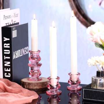 NITIME 12pcs Pink Candlestick Holders, Pink Glass Candle Holders for Pillar Candles, Taper Candle and Tealight Candles, Taper Candle Holders for Wedding, Table Centerpiece