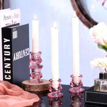 NITIME 12pcs Pink Candlestick Holders, Pink Glass Candle Holders for Pillar Candles, Taper Candle and Tealight Candles, Taper Candle Holders for Wedding, Table Centerpiece