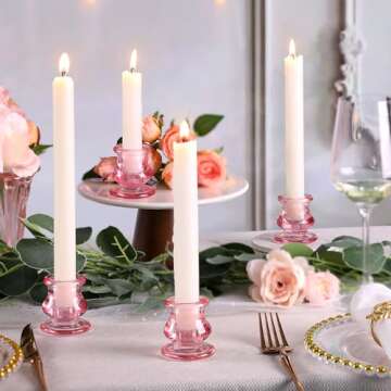 NITIME 12pcs Pink Candlestick Holders, Pink Glass Candle Holders for Pillar Candles, Taper Candle and Tealight Candles, Taper Candle Holders for Wedding, Table Centerpiece