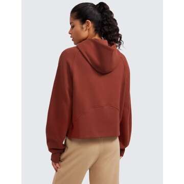 CRZ YOGA Women's Cozy Fleece Lined Half Zip Pullover Hoodie with Thumb Holes in Jujube Brown - Overs...
