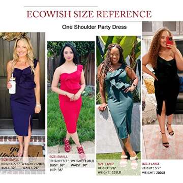 ECOWISH Women's Dresses Sexy Ruffle One Shoulder Sleeveless Split Bodycon Midi Party Dress Navy Blue Small