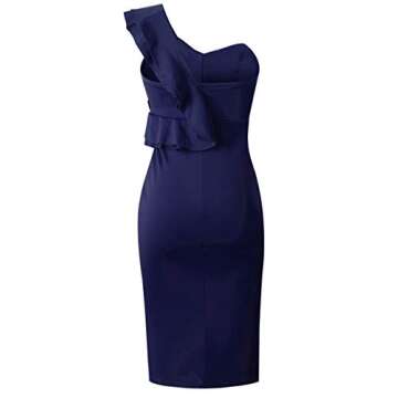 ECOWISH Women's Dresses Sexy Ruffle One Shoulder Sleeveless Split Bodycon Midi Party Dress Navy Blue Small