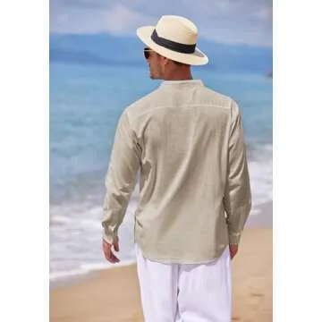 COOFANDY Men's Cotton Linen Henley T-Shirts Long Sleeve Hippie Casual Beach T-Shirts