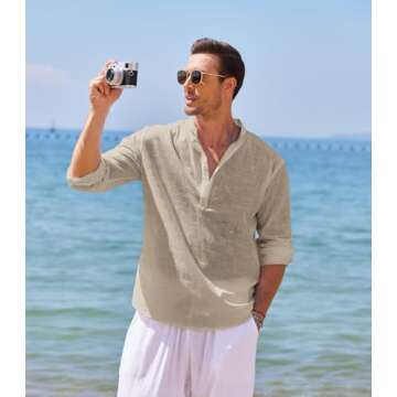 COOFANDY Men's Cotton Linen Henley T-Shirts Long Sleeve Hippie Casual Beach T-Shirts
