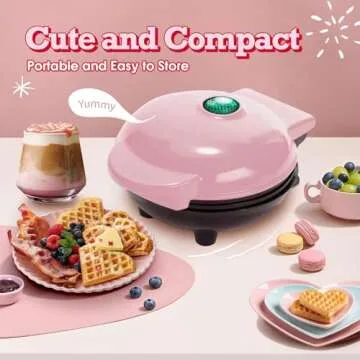 GVAKMM Mini Waffle Maker(Heart),Small Waffle Maker Keto,Mini Wafflera Iron for Kids Family and Individuals,4'' Non Stick Cooking Plates with Fast & Even Heating(Pink)