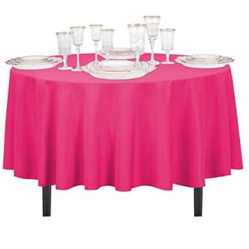 LTC LINENS LinenTablecloth Round Cotton-Feel Tablecloth, 90-Inch, Fuchsia, Pink