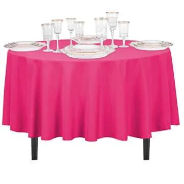 LTC LINENS LinenTablecloth Round Cotton-Feel Tablecloth, 90-Inch, Fuchsia, Pink