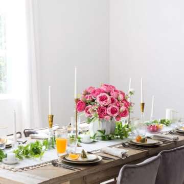 ASTRYAS Artificial Flowers, Fake Peony Silk Peonies Faux Fuschia Hot Pink Flowers Arrangements Table Centerpieces for Wedding Office Party Home Decor Cake 3pcs