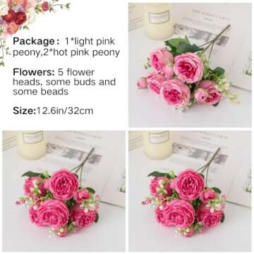 ASTRYAS Artificial Flowers, Fake Peony Silk Peonies Faux Fuschia Hot Pink Flowers Arrangements Table Centerpieces for Wedding Office Party Home Decor Cake 3pcs